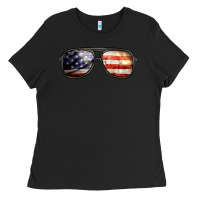 Black amerıcan flag glasses Ladies Tee - BarkalooDesign
