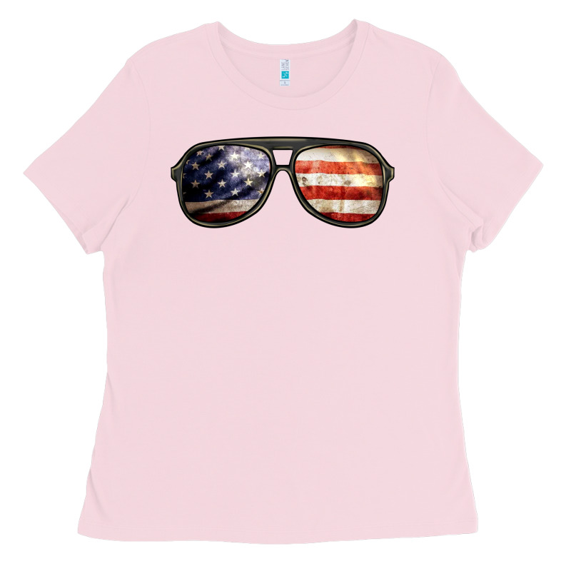 Amerıcan Flag Glasses Ladies Tee by BarkalooDesign | Teevron