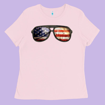 Amerıcan Flag Glasses Ladies Tee Designed By Barkaloodesign