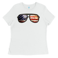 White amerıcan flag glasses Ladies Tee - BarkalooDesign