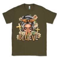 Army Green Silver White Believe Praying Caucasian Messy Bun Classic Tee - texasbilliewilder