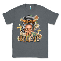 Charcoal Heather Silver White Believe Praying Caucasian Messy Bun Classic Tee - texasbilliewilder