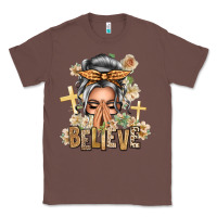 Chestnut Silver White Believe Praying Caucasian Messy Bun Classic Tee - texasbilliewilder