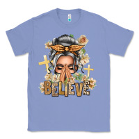 Colony Blue Silver White Believe Praying Caucasian Messy Bun Classic Tee - texasbilliewilder