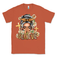 Copper Silver White Believe Praying Caucasian Messy Bun Classic Tee - texasbilliewilder