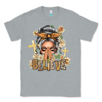 Silver White Believe Praying Caucasian Messy Bun Classic Tee | Teevron