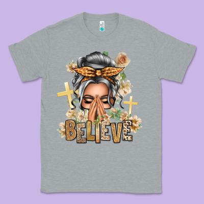 Silver White Believe Praying Caucasian Messy Bun Classic Tee Designed By Texasbilliewilder