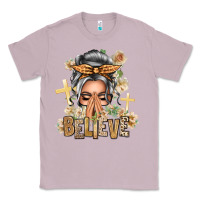 Lilac Silver White Believe Praying Caucasian Messy Bun Classic Tee - texasbilliewilder