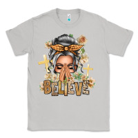 Moon Dust Silver White Believe Praying Caucasian Messy Bun Classic Tee - texasbilliewilder
