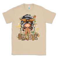 Mushroom Silver White Believe Praying Caucasian Messy Bun Classic Tee - texasbilliewilder