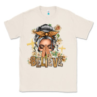 Natural Silver White Believe Praying Caucasian Messy Bun Classic Tee - texasbilliewilder