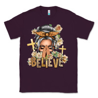 Plum Silver White Believe Praying Caucasian Messy Bun Classic Tee - texasbilliewilder