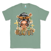Sage Silver White Believe Praying Caucasian Messy Bun Classic Tee - texasbilliewilder