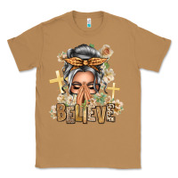Toasted Coconut Silver White Believe Praying Caucasian Messy Bun Classic Tee - texasbilliewilder