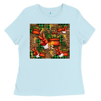 Baby Blue Christmas Santa Claus peace hand Ladies Tee - Jasminsmagicworld
