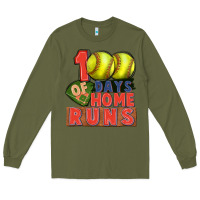 Army Green 100 days of home runs softball Long Sleeve Tee - CowGirlArtShop