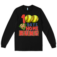 Black 100 days of home runs softball Long Sleeve Tee - CowGirlArtShop