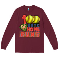 Burgundy 100 days of home runs softball Long Sleeve Tee - CowGirlArtShop