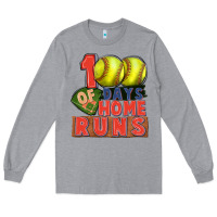 Heather Grey 100 days of home runs softball Long Sleeve Tee - CowGirlArtShop