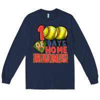 Navy 100 days of home runs softball Long Sleeve Tee - CowGirlArtShop