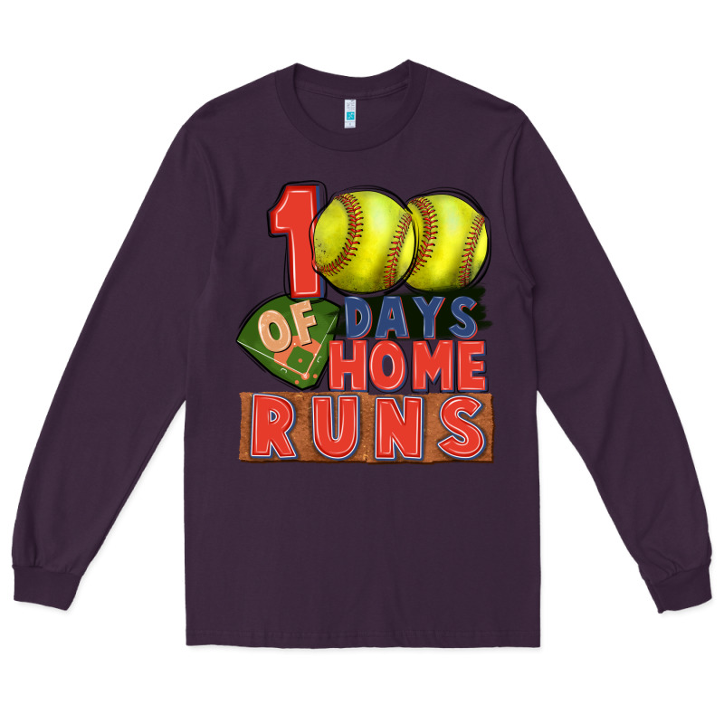 100 Days Of Home Runs Softball Long Sleeve Tee by CowGirlArtShop | Teevron