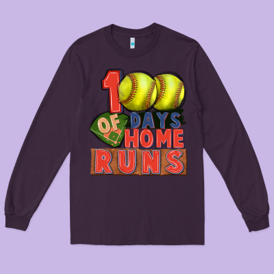 100 Days Of Home Runs Softball Long Sleeve Tee Designed By Cowgirlartshop