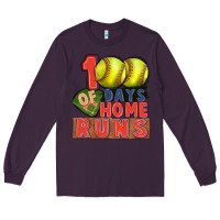 Plum 100 days of home runs softball Long Sleeve Tee - CowGirlArtShop