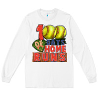 White 100 days of home runs softball Long Sleeve Tee - CowGirlArtShop