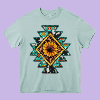Aztec Leopard Sunflower Heavy Core Tee Designed By Jahusdesignshop