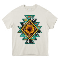 Cream aztec leopard sunflower Heavy Core Tee - JahusDesignShop