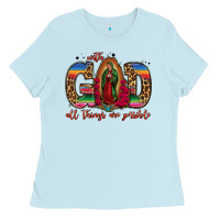 Baby Blue with god all things are possible lady of guadalupe Ladies Tee - Jasminsmagicworld