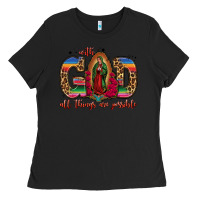 Black with god all things are possible lady of guadalupe Ladies Tee - Jasminsmagicworld