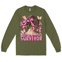 Army Green breast cancer survivor messy bun Long Sleeve Tee - CowGirlArtShop