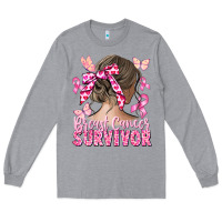 Heather Grey breast cancer survivor messy bun Long Sleeve Tee - CowGirlArtShop