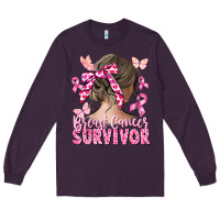 Plum breast cancer survivor messy bun Long Sleeve Tee - CowGirlArtShop