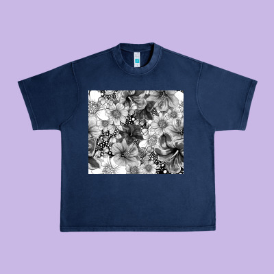 Black And White Floral Urban Heavy Tee Designed By Tumblerdesignbyshophia