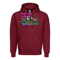 Burgundy happy easter day truck Zipper Hoodie - CowhideDigitalArt