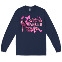 Navy Crush Cancer with high heels Cancer Awareness Long Sleeve Tee - HowdyJamesFarm
