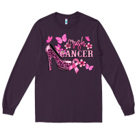 Plum Crush Cancer with high heels Cancer Awareness Long Sleeve Tee - HowdyJamesFarm