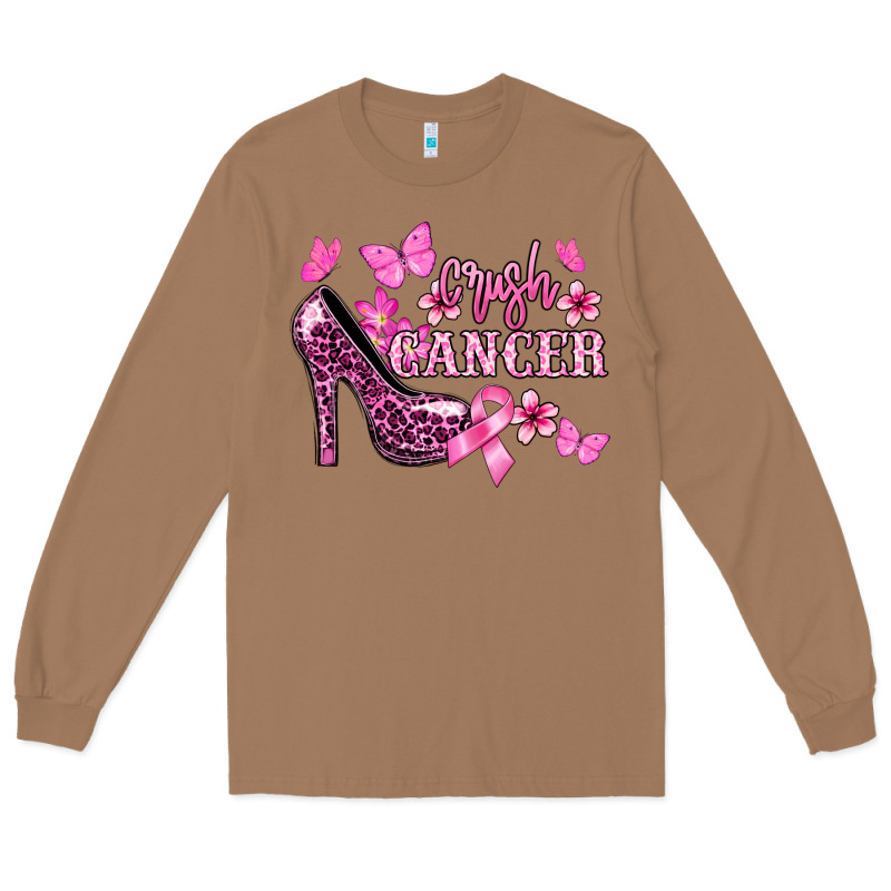 Crush Cancer With High Heels Cancer Awareness Long Sleeve Tee by HowdyJamesFarm | Teevron