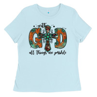 Baby Blue with god all things are possible gemstone cross Ladies Tee - Jasminsmagicworld