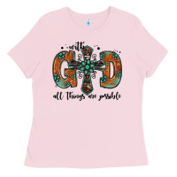 Bubblegum Pink with god all things are possible gemstone cross Ladies Tee - Jasminsmagicworld