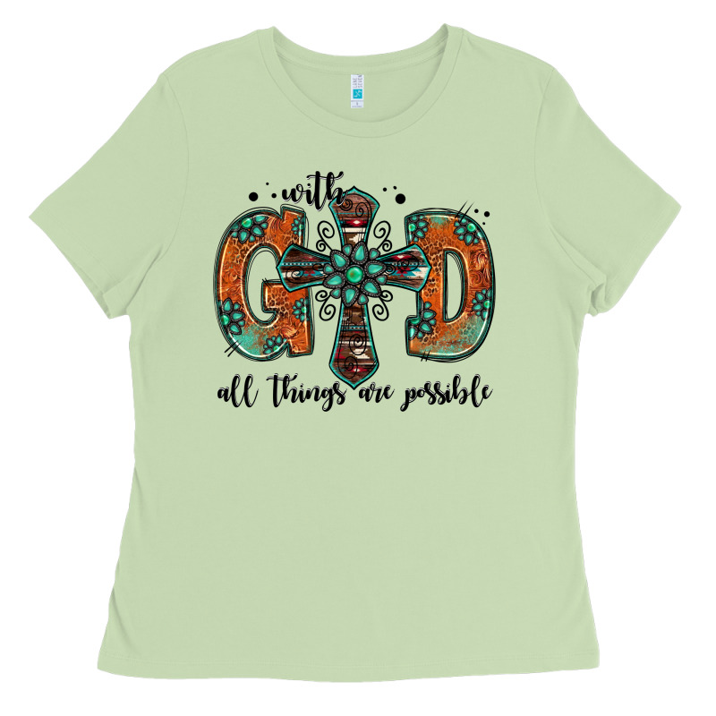 With God All Things Are Possible Gemstone Cross Ladies Tee by Jasminsmagicworld | Teevron
