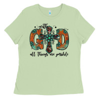 Matcha with god all things are possible gemstone cross Ladies Tee - Jasminsmagicworld