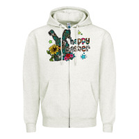 Oatmeal Heather Happy Easter Zipper Hoodie - CowhideDigitalArt