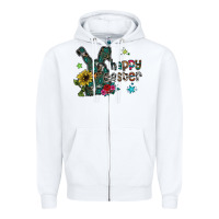 White Happy Easter Zipper Hoodie - CowhideDigitalArt