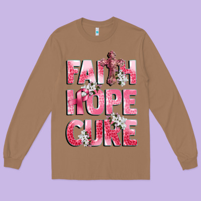 Faith Hope Cure Breast Cancer Long Sleeve Tee Designed By Cowgirlartshop