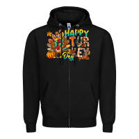Black Happy Turkey Day Zipper Hoodie - CowhideDigitalArt