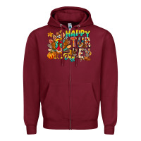 Burgundy Happy Turkey Day Zipper Hoodie - CowhideDigitalArt