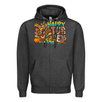 Charcoal Heather Happy Turkey Day Zipper Hoodie - CowhideDigitalArt